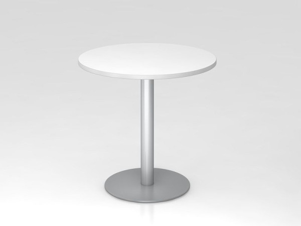 Tavolo da riunione Hammerbacher rotondo 80 cm bianco/argento, struttura argento, VSTF08/W/S