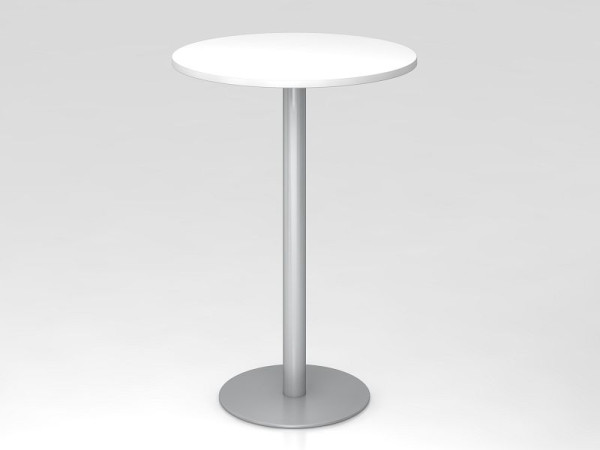 Tavolo da bar Hammerbacher rotondo 80 cm bianco/argento, struttura argento, VSTH08/W/S