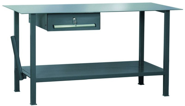 Tavolo di saldatura KLW, 1500 x 700 x 855 mm, con piano di lavoro in lamiera d'acciaio spessore 5 mm, 1 cassetto in lamiera d'acciaio FH, WPS04N-1500-001