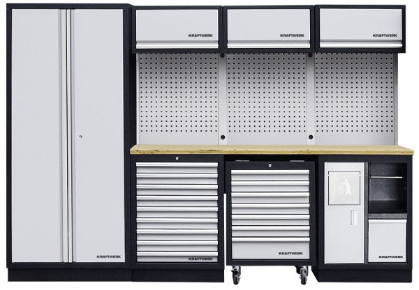 Kraftwerk MOBILIO Sistema di armadi per officina a 4 elementi con armadio a rulli, con parete perforata quadrata, 3964D