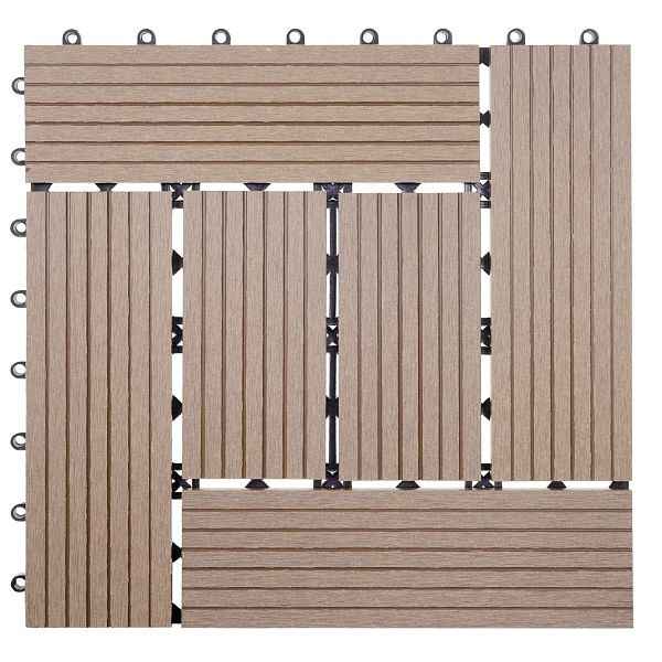 Mendler Piastrella per pavimenti in WPC Rhone, effetto legno balcone/terrazza, 11x ciascuno 30x30cm = 1mq, base, offset in teak, 54443