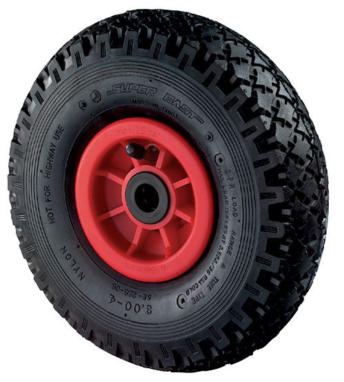 Ruota pneumatica con rotelle BS, larghezza ruota 65 mm, Ø ruota 220 mm, portata 100 kg, rivestimento in gomma nera, corpo ruota in plastica, cuscinetto a rulli, D15.230