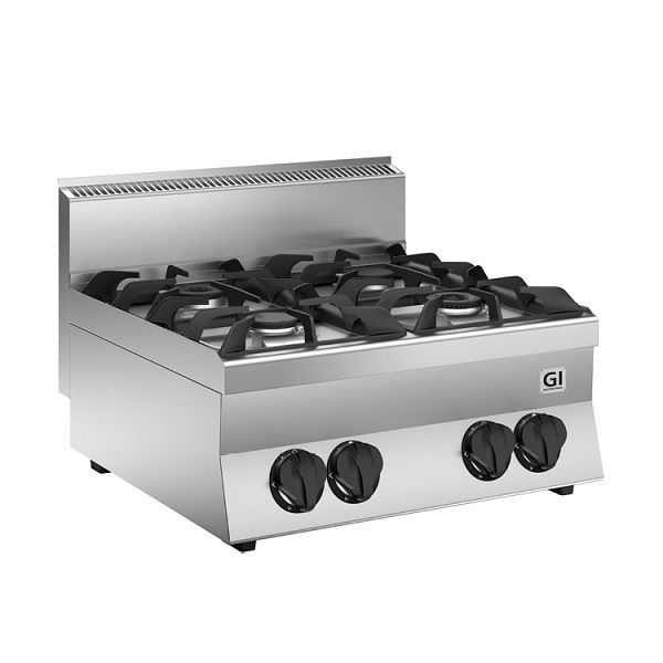Cucina a gas Gastro-Inox 650 &quot;High Performance&quot; con 4 fuochi, 70cm, modello da tavolo con fiamma pilota, 160.003