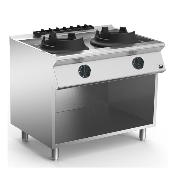 Bruciatore wok Gastro-Inox 700 &quot;High Performance&quot; con 2 bruciatori da 10kW, 120 cm, modello in piedi, 170.027