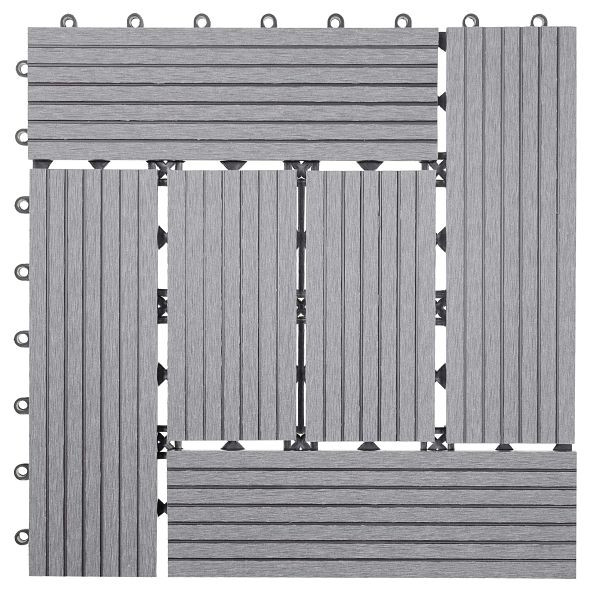 Mendler Piastrella per pavimenti in WPC Rhone, aspetto legno balcone/terrazza, 11x ciascuno 30x30cm = 1mq, base, offset grigio, 54441
