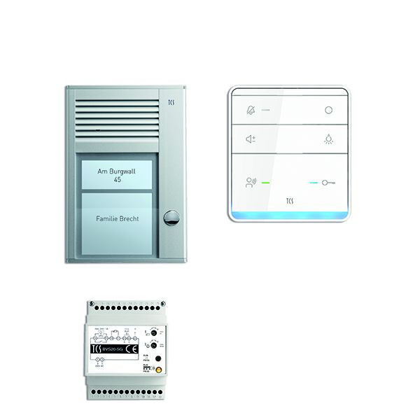 Sistema di controllo porta TCS audio: pack AP per 1 unità abitativa, con posto esterno PAK 1 pulsante campanello, 1x vivavoce ISW5010, centrale BVS20, PSC2310-0000