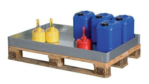 Vassoio portacontainer DENIOS KBS 60 in acciaio, zincato, volume di raccolta 60 litri, 179-765