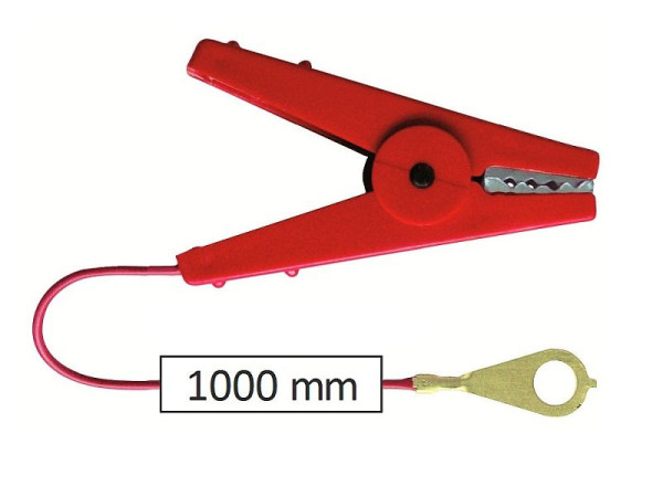 Cavo di collegamento per recinzione Growi lungo 1 m, rosso, con robusta clip a coccodrillo e occhiello metallico M8, 10018640