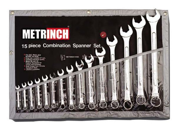 Set di chiavi combinate Metrinch in valigetta da 15 pezzi MET-0135