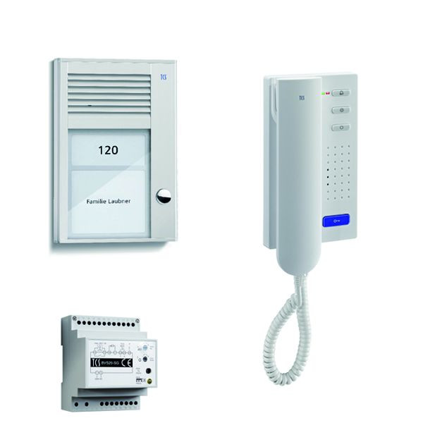 Sistema di controllo porte TCS audio: pack AP per 1 unità abitativa, con posto esterno PAK 1 pulsante campanello, 1x citofono ISH3130, centrale BVS20, PSC2110-0000