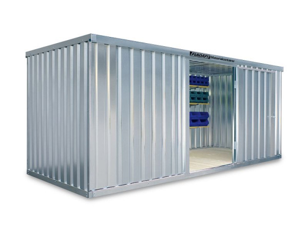 Container materiale FLADAFI MC 1500, zincato, smontato, con pavimento in legno, 5.080 x 2.170 x 2.150 mm, porta ad un battente lato 5 m, F15200101