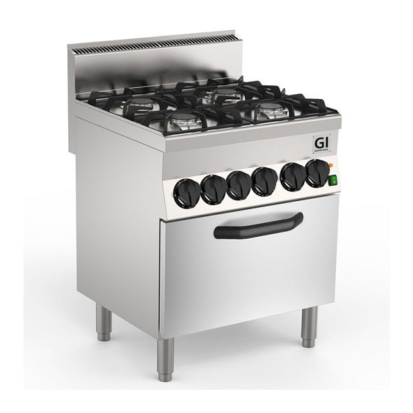 Cucina a gas Gastro-Inox 650 &quot;High Performance&quot; con 4 fuochi e forno elettrico ad aria calda, 70cm, modello da appoggio, fuochi: 2x 3.5kW + 2x 6kW, 160.010