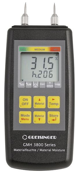 Greisinger GMH 3810 Misuratore di umidità per materiali resistivi con aghi di misurazione integrati, 600350