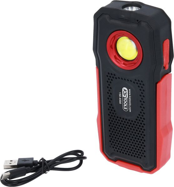 KS Tools Lampada portatile da officina mobile, 500 lumen, con altoparlante Bluetooth, pieghevole, 150.4500