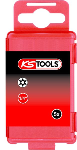 KS Tools 1/4" TORSIONpower bit Torx, 75mm, TB10, con foro, confezione da 5, 918.3651