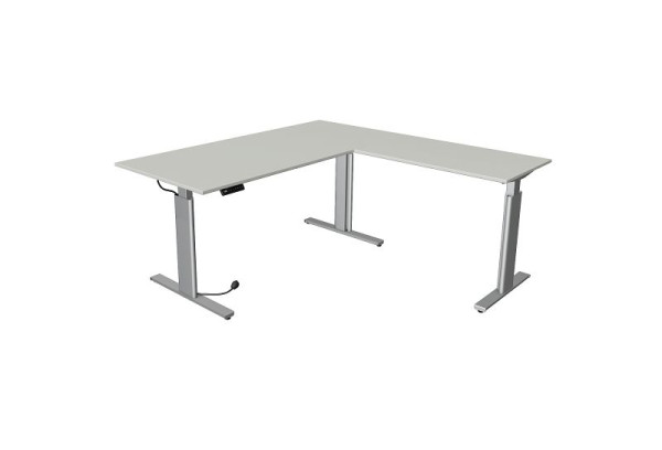Kerkmann tavolo sit/stand Move 3 argento L 2000 x P 1000 mm con elemento aggiuntivo 1000 x 600 mm, grigio chiaro, 10234111