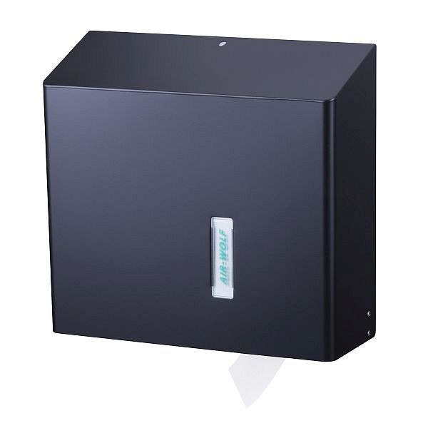 Dispenser per rotoli duplex Air Wolf, serie Omega, A x L x P: 350 x 377 x 133 mm, acciaio inossidabile verniciato nero opaco, 29-538
