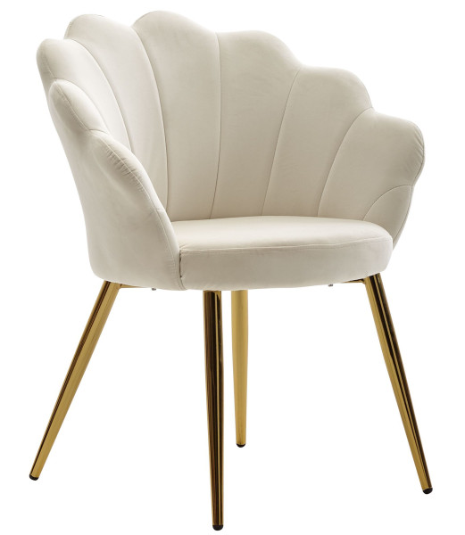 Wohnling sedia da sala da pranzo tulipano velluto bianco imbottito, sedia da cucina con gambe color oro, sedia a conchiglia design scandinavo, WL6.438