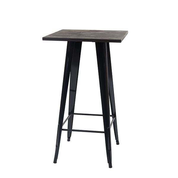 Tavolo da bar Mendler HWC-A73 compreso piano in legno, tavolo da bar da bistrot, design industriale in metallo 107x60x60cm, nero, 70401