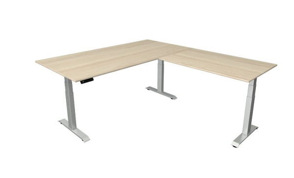 Tavolo per sedersi/in piedi Kerkmann L 2000 x P 1000 mm con elemento aggiuntivo 1200 x 800 mm, regolabile elettricamente in altezza da 640-1290 mm, acero, 10043350