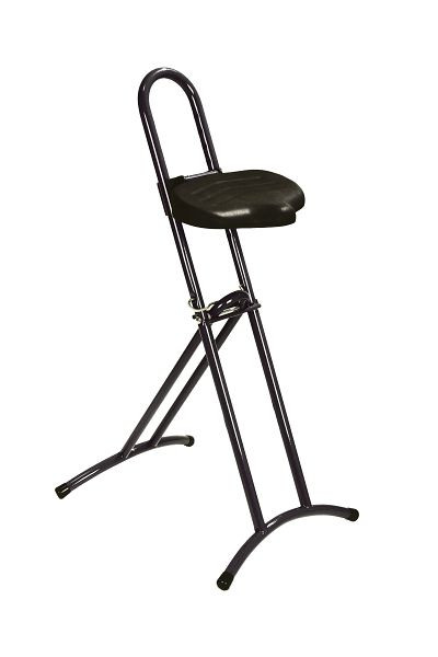 Supporto per stare in piedi pieghevole Lotz "Relax", sedile in PU con inserti in acciaio, resistente, altezza del sedile: 610–860 mm, telaio: tubolare d'acciaio nero, 3680.01
