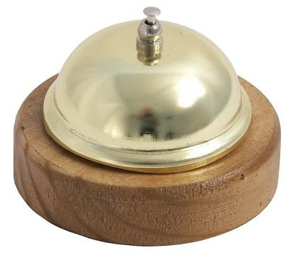 Campanello per reception Contacto su base in legno ottonato, 1048/002
