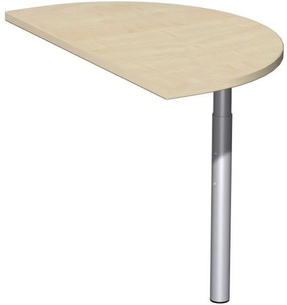 Tavolo aggiuntivo geramöbel semicircolare con piede di appoggio, incl. materiale di collegamento, regolabile in altezza, 500x800x680-820, acero/argento, N-647006-AS