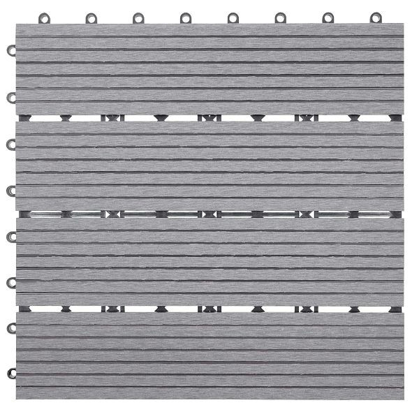 Mendler Piastrella per pavimenti in WPC Rhone, aspetto legno balcone/terrazzo, 11x ciascuno 30x30 cm = 1 mq, base, grigio lineare, 54438