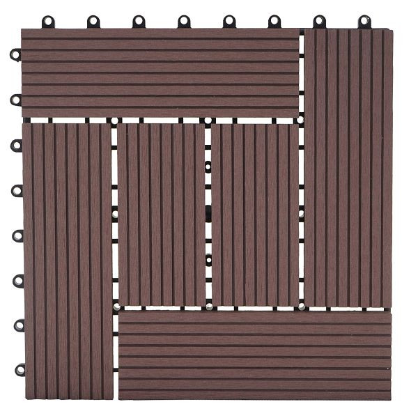 Mendler Piastrella per pavimenti in WPC Rhone, aspetto legno balcone/terrazzo, 11x ciascuno 30x30 cm = 1 mq, Premium, offset caffè, 57950