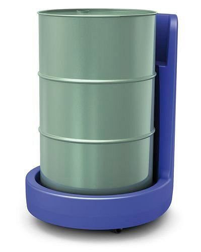 Rullo cilindrico DENIOS Poly200 S in polietilene (PE), con grembiule e barra di spinta, blu, 181-869