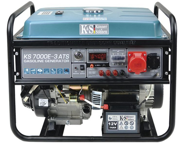 Generatore di corrente a benzina Könner & Söhnen 5500W con avviamento elettrico, 1x16A(230V)/1x16A(400V), 12V, sistema automatico di alimentazione di emergenza ATS, regolatore di tensione, display, KS 7000E-3 ATS