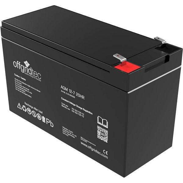 Offgridtec AGM 7Ah 20HR 12V - batteria solare estremamente resistente ai cicli, 2-01-001000