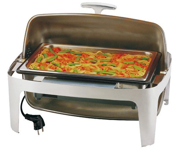 APS Chafing Dish Rolltop -ELITE-, 67 x 47 cm, altezza: 45 cm, 11 l, acciaio inossidabile / PP, contenitore per alimenti GN 1/1 profondo 100 mm, coperchio regolabile a 90° e 180°, 12360