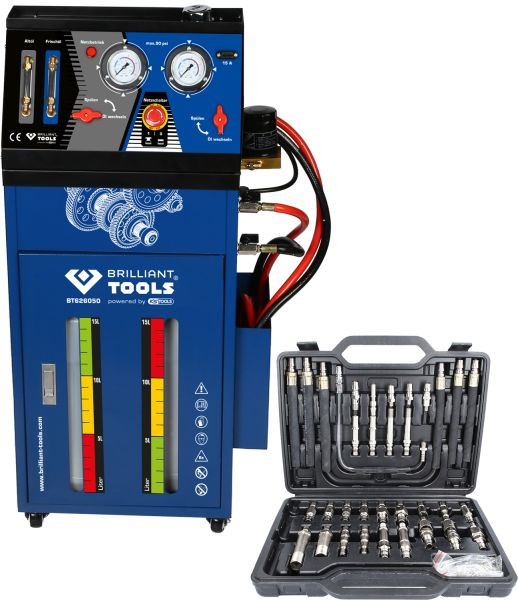 Dispositivo per il lavaggio della trasmissione Brilliant Tools per cambi automatici, incluso set di adattatori da 35 pezzi, BT626050