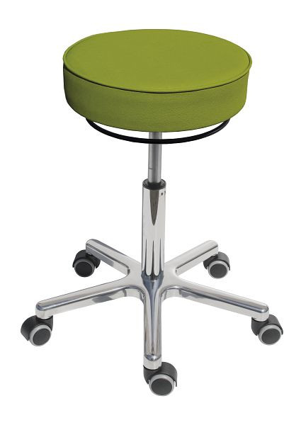 Sgabello Lotz, seduta in similpelle lime, altezza seduta 540-720mm, base in alluminio, rotelle, 3861.1-16