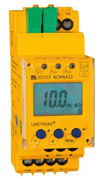 Dispositivo di monitoraggio della corrente differenziale ELMAG BENDER RCMA423 per generatori di corrente fino a 250 kVA (corrispondente all'interruttore FI, sensibile a tutte le correnti), 53728