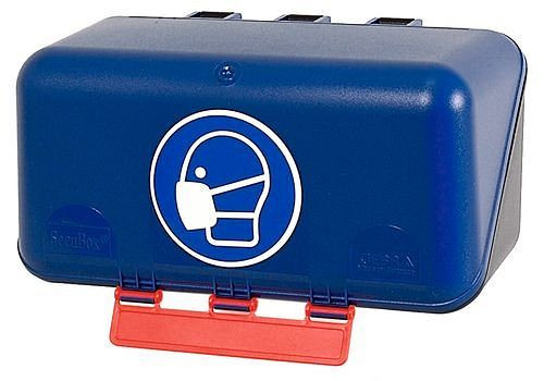 Mini scatola DENIOS per la conservazione della protezione respiratoria, blu, 116-480