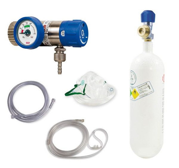 Set ossigeno completo MBS Medizintechnik - riduttore di pressione e bottiglia 2 litri - bottiglia in acciaio, opzione2-acciaio