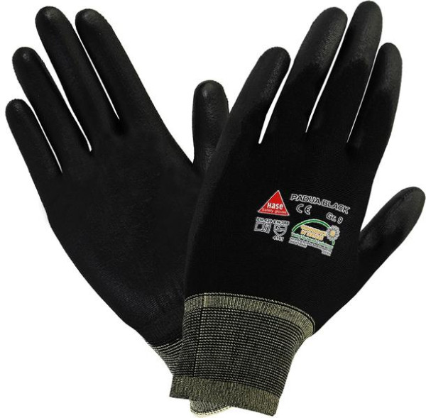Hase Safety PADUA nero, guanti di sicurezza a 5 impugnature, nylon/PU, lavabile, taglia: 11, UI: 10 paia, 508600-11