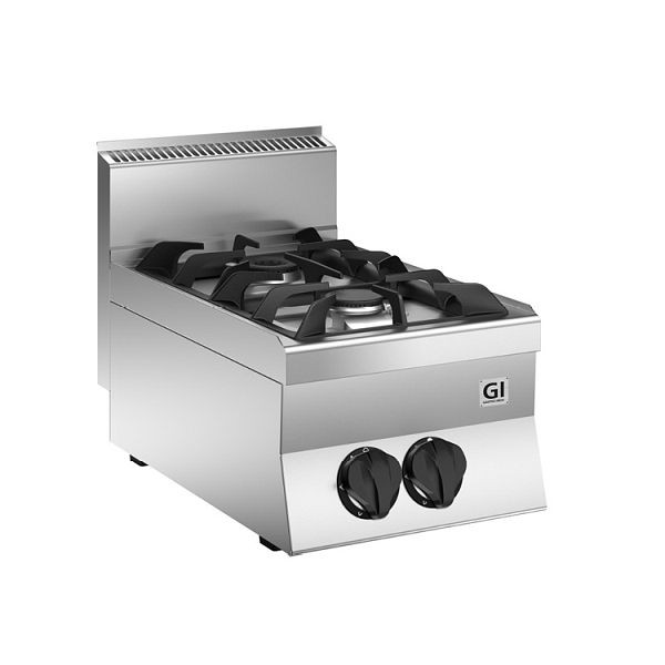 Cucina a gas Gastro-Inox 650 &quot;High Performance&quot; con 2 fuochi, 40cm, modello da tavolo, bruciatore: 1x 3.5kW + 1x 6kW, 160.001