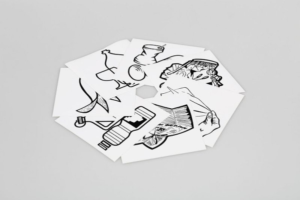 Set di adesivi con pittogrammi VAR, 7 volte, nero / bianco (materiali riciclabili, carta, rifiuti residui, vetro, metallo, rifiuti organici, panni per la pulizia), unità di elaborazione: 10 pezzi, 1951