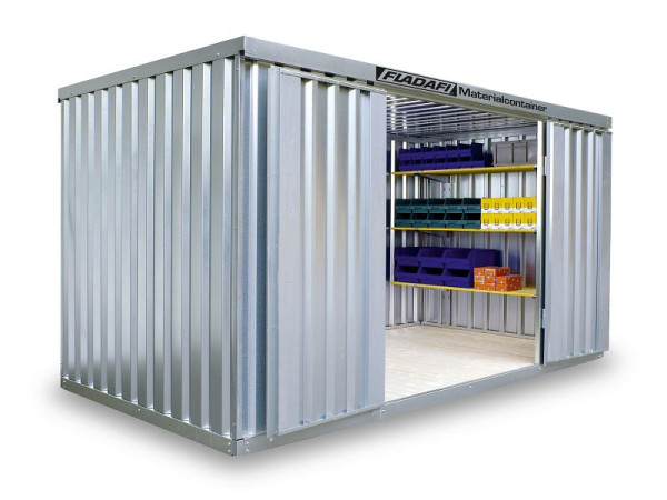 Container materiale FLADAFI MC 1400, zincato, smontato, con pavimento in legno, 4.050 x 2.170 x 2.150 mm, porta ad un battente sul lato 4 m, F14200101