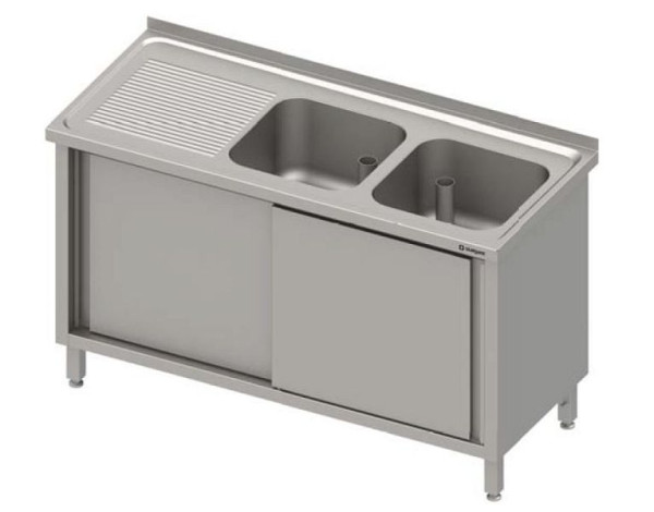 Mobile lavabo Stalgast con ante scorrevoli 1000x600x850 mm, a due vasche con alzatina, saldato, VSK10623A