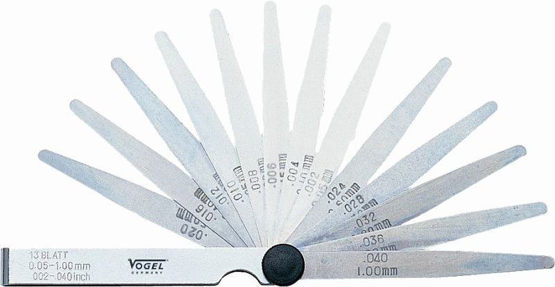 Set di spessimetri Vogel Germany, singolarmente in pellicola, 0,05 - 1,00 mm / .002 - .040 pollici, 13 fogli, 411005
