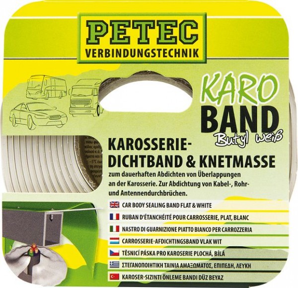 Petec Karo - nastro, nastro sigillante per il corpo, butile, piatto, bianco, 20 mm x 2 mm x 3 m, carta self-service, 87530