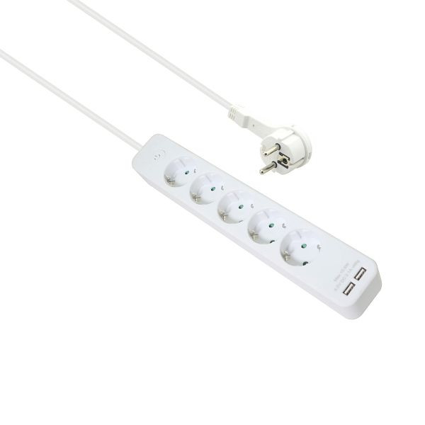 Ciabatta Helos ADVANCED, 5 vie, caricatore USB bianco, 1,5 m, con interruttore, 286665
