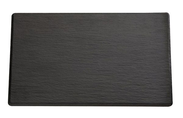 Vassoio APS GN 1/2 -SLATE-, 32,5 x 26,5 cm, altezza: 1 cm, melamina, nero, aspetto ardesia, con piedini antiscivolo, 83956