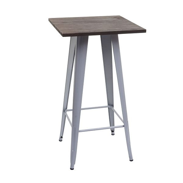 Tavolo da bar Mendler HWC-A73 incluso piano in legno, tavolo da bar da bistrot, design industriale in metallo 107x60x60cm, grigio, 70402