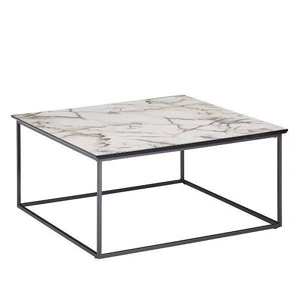 Tavolino quadrato Wohnling 80 x 38 x 80 cm con aspetto marmo bianco, con struttura in metallo nero, WL6.233