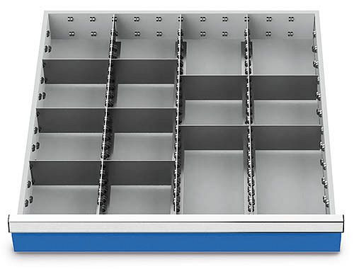 Inserti per cassetti Bedrunka+Hirth T736 R 24-24, per altezza pannello 75 mm, 3 x MF 600 mm, 10 x TW 150 mm, 138BLH75